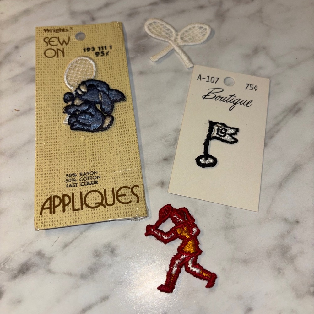 Vintage Sports Appliques Patches Lot Wrights Tennis Bunny Golf Flag 4pc Set